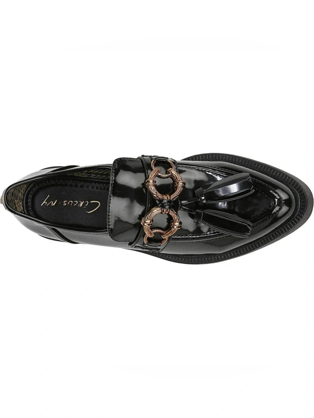 NWT Circus by Sam Edelman Patent Black Tassel Loafers with Gold Accent 6.5